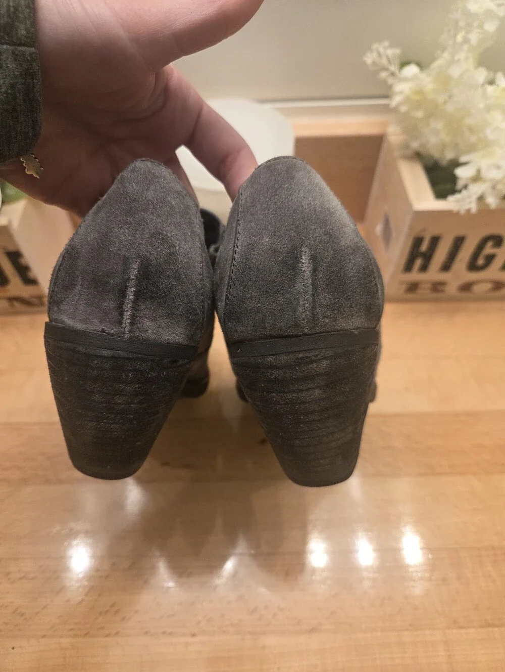 Born Womens Fredrika Boots Size 7 Gray Distressed Suede Bootie Mid Block Heel